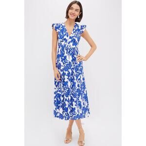 HYACINTH HOUSE Blue Floral Ruffle Sleeve Robinson Dress Size L NWT